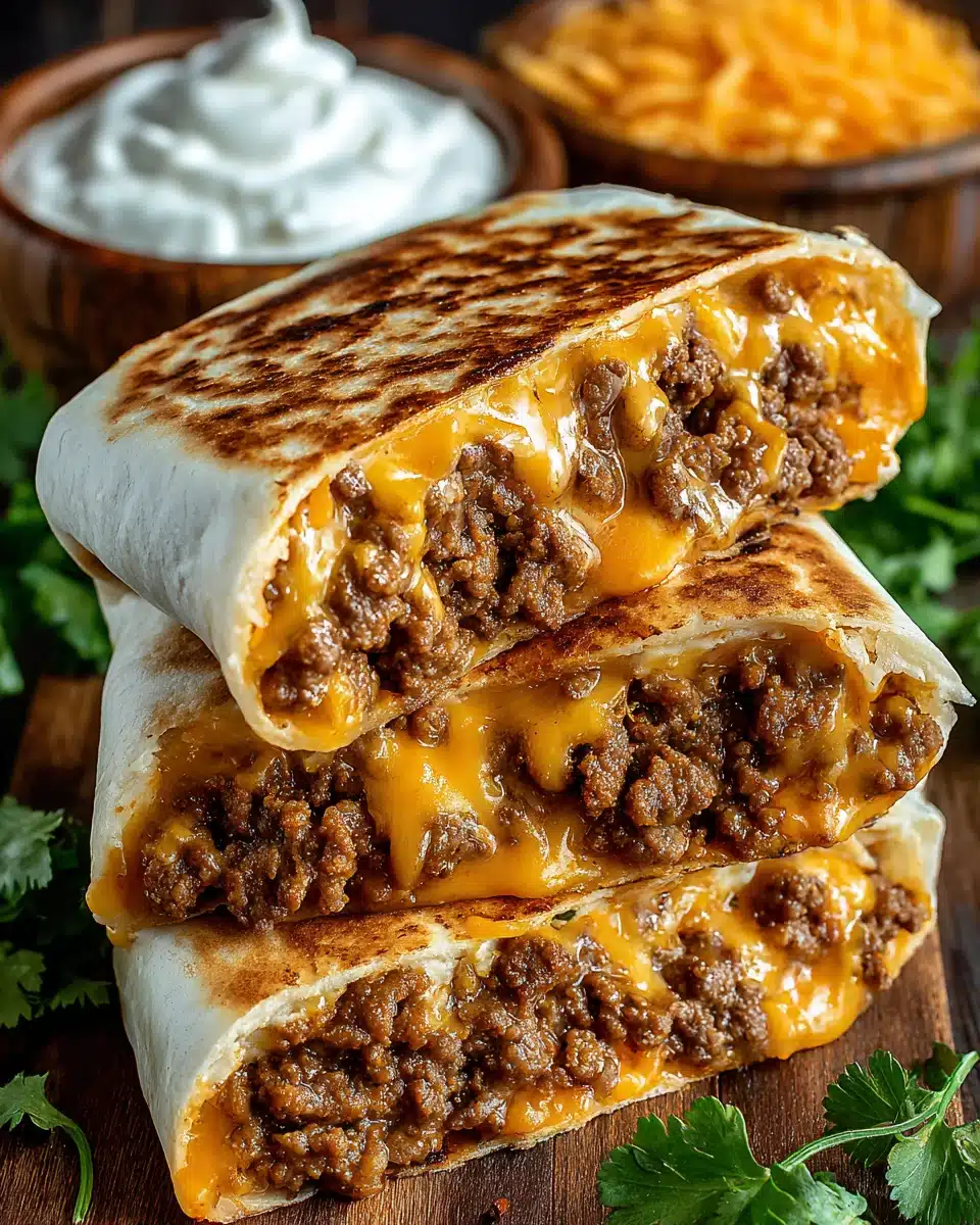 Grilled cheese burrito taco bell copycat recipe image.