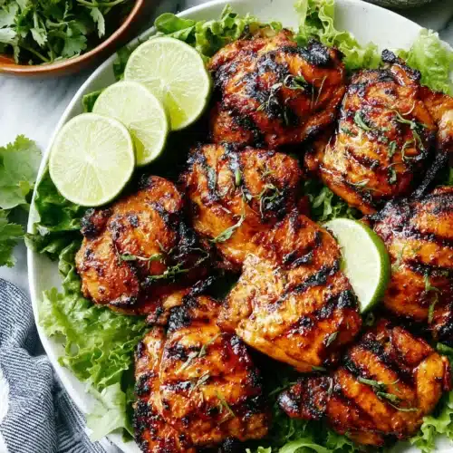 Juicy grilled chili lime chicken thighs ready to serve.