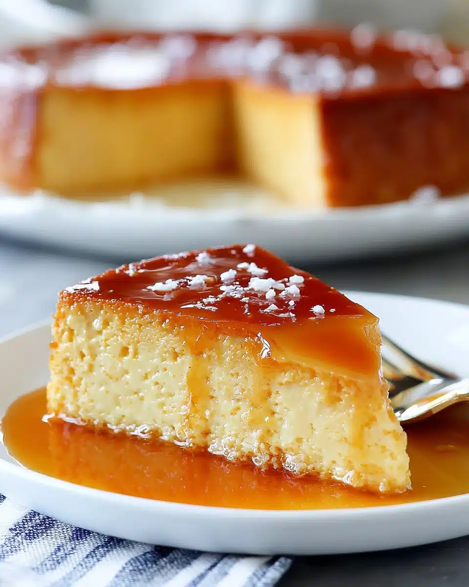 Delicious homemade Mexican flan dessert with caramel glaze.
