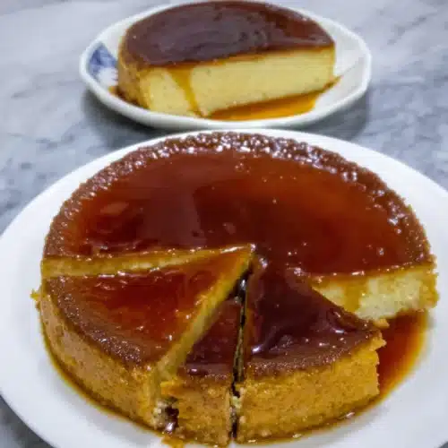 Homemade Mexican flan with rich caramel sauce.