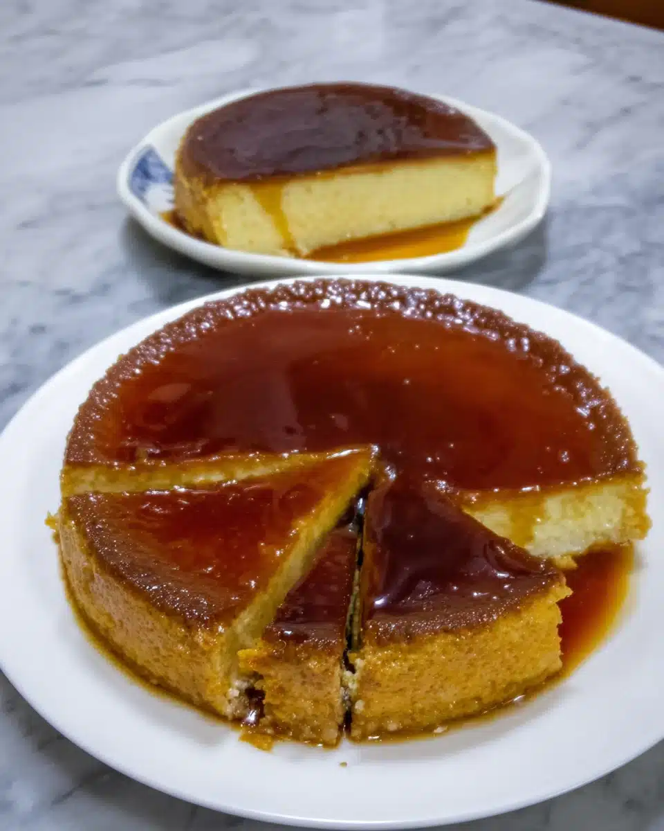 Homemade Mexican flan with rich caramel sauce.