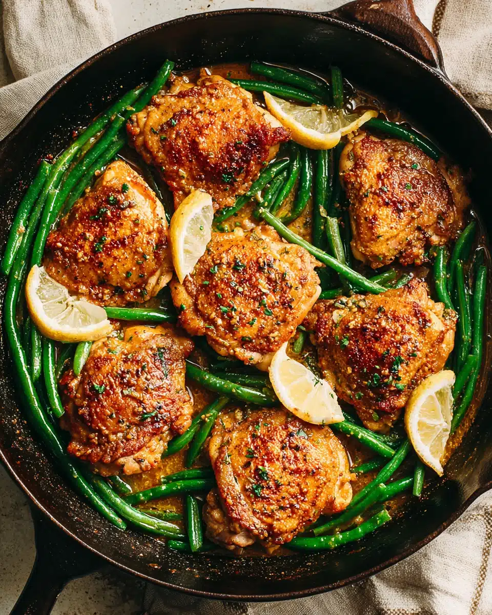 Delicious lemon garlic butter chicken thighs with green beans.