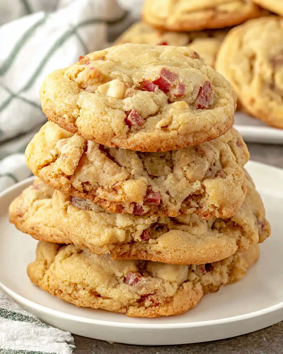 Delicious Magical Rhubarb Cookies Recipe Freshly baked magical rhubarb cookies stacked on a plate