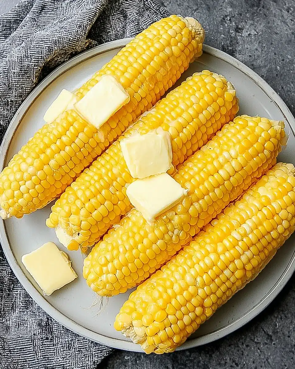 Delicious microwave steamed corn with butter.