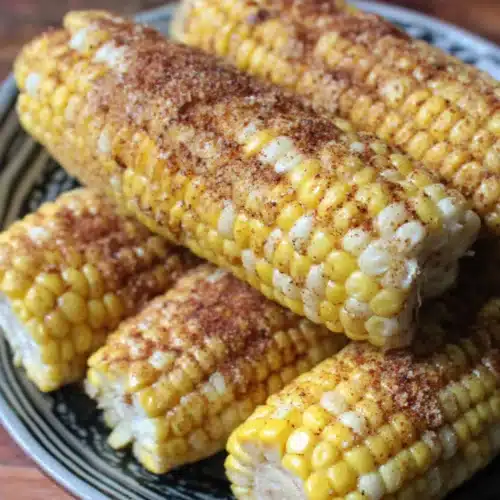 Microwave Sweet Corn Husk Off dish with butter, salt, and pepper