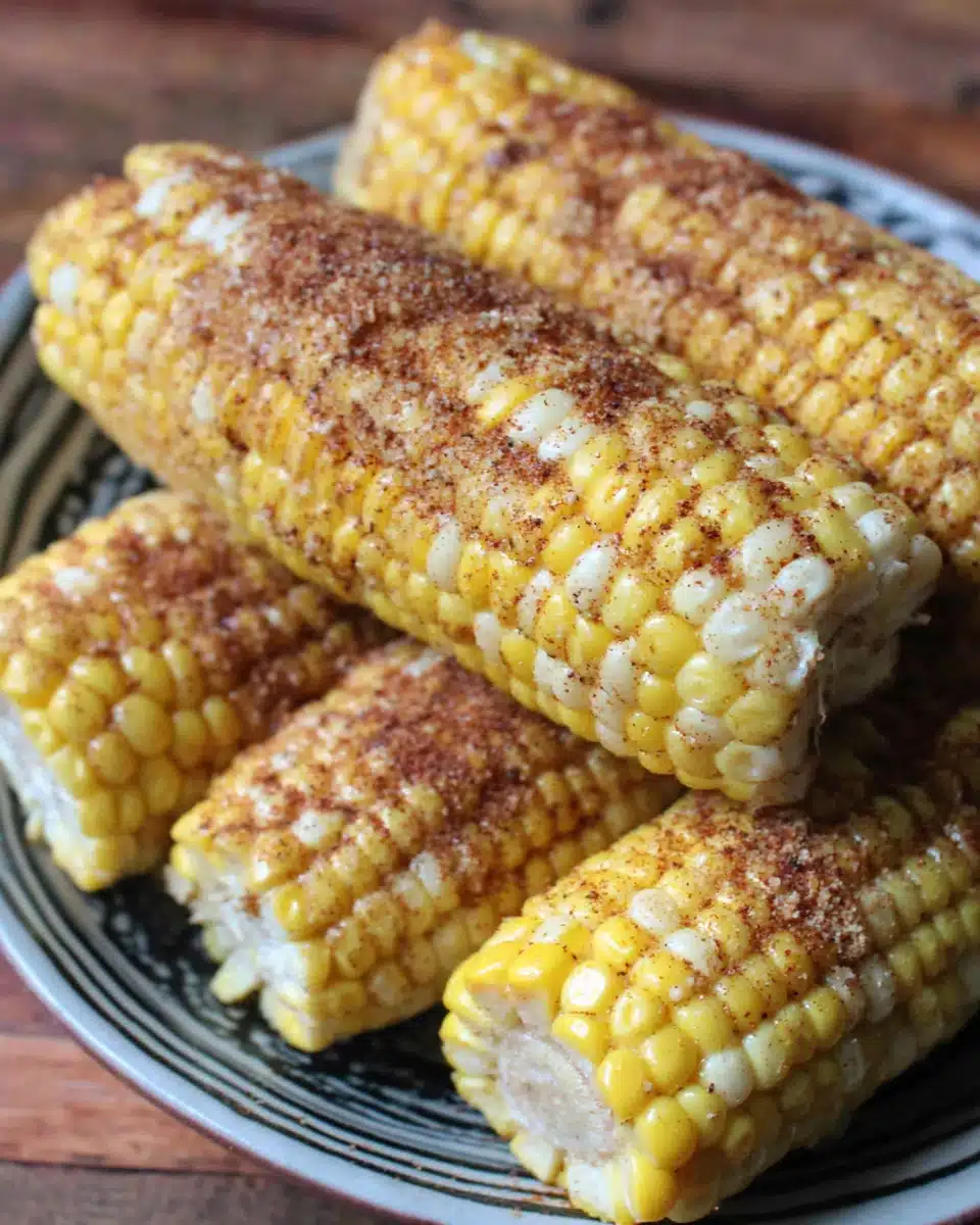 Microwave Sweet Corn Husk Off dish with butter, salt, and pepper