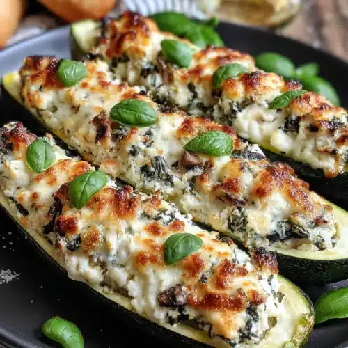 Mushroom and ricotta stuffed zucchini boats baked to perfection