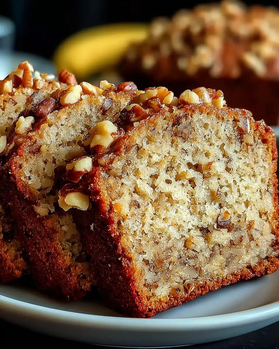 Nana's secret banana nut bread, moist and delicious.