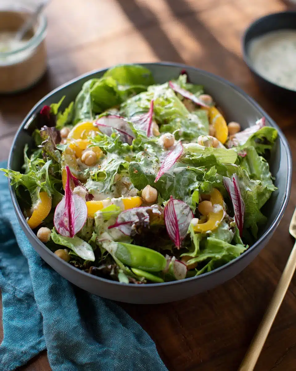 Creamy oil salad dressing enhances any fresh salad.