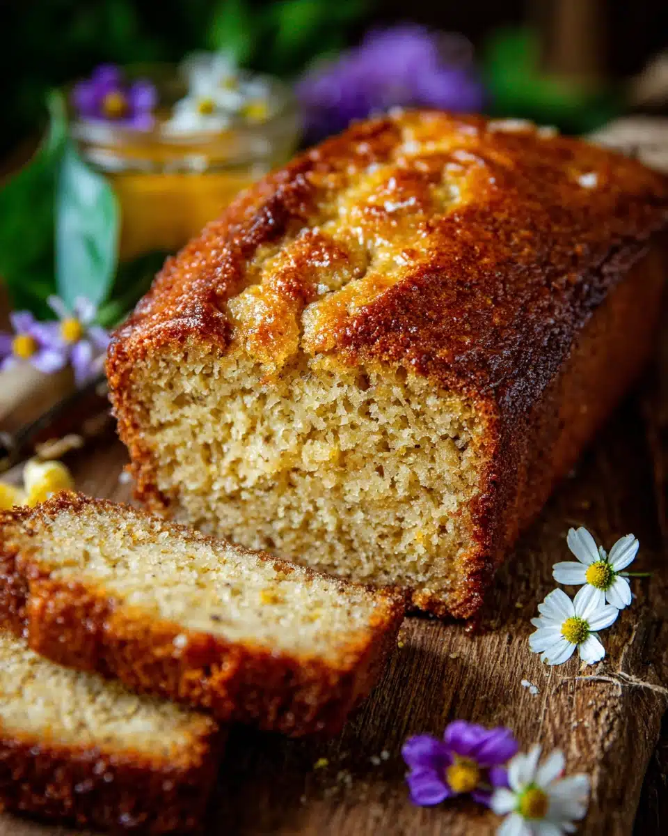 Moist old fashioned banana bread with a golden crust.