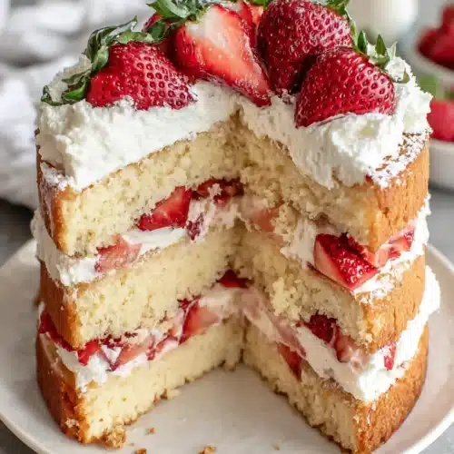 Delicious strawberry vanilla cake perfect for any occasion.