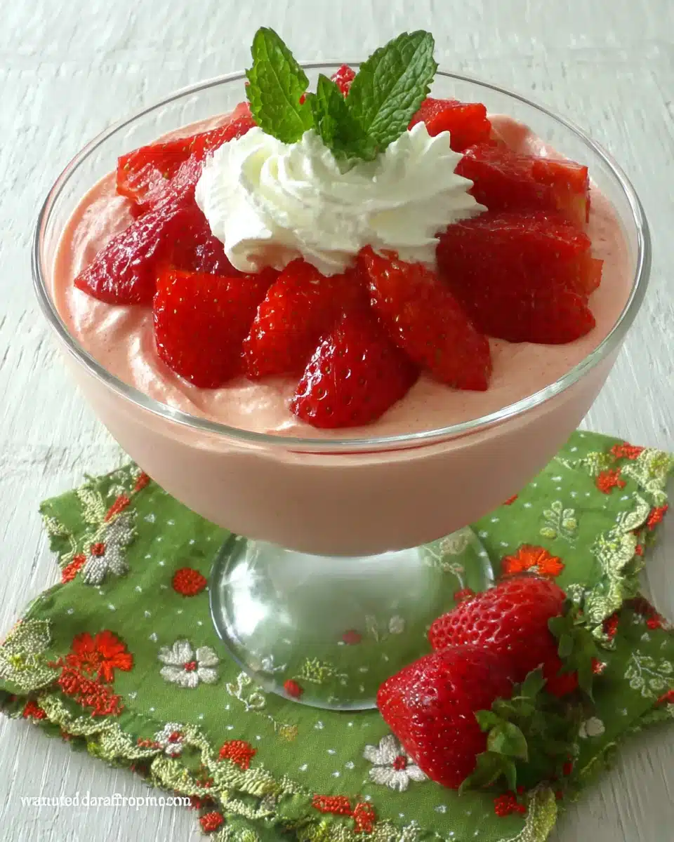 Delicious summertime strawberry mousse dessert in a glass bowl