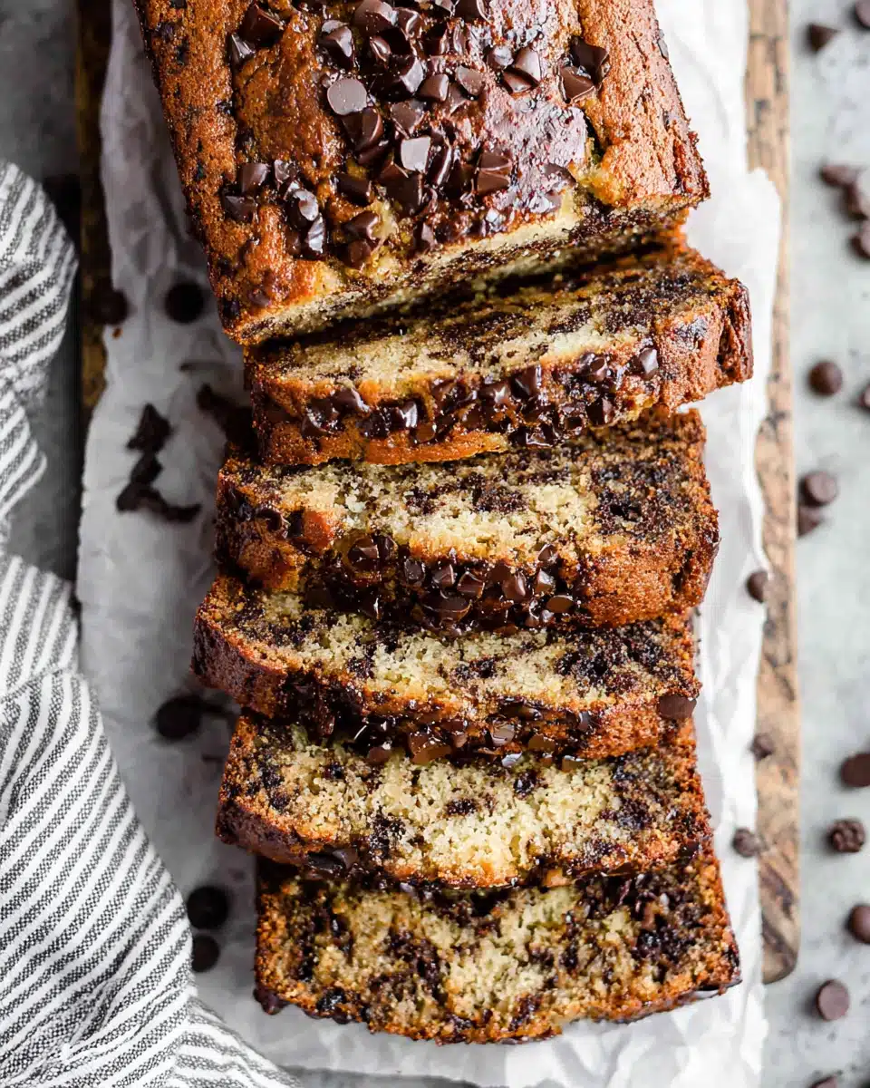 Chocolate chip banana bread, moist and delicious.