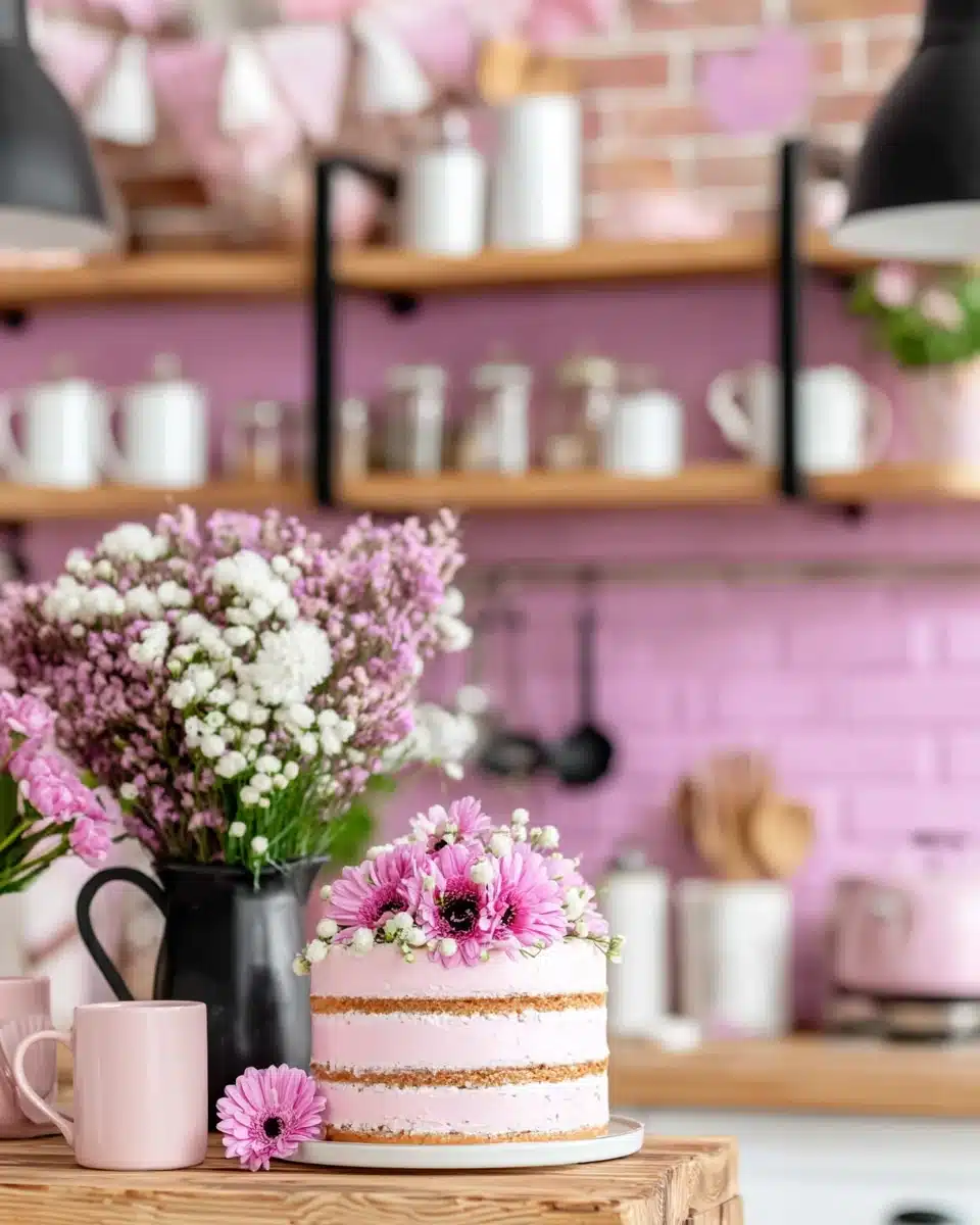 Lovely cake decorations with balloons and flowers.