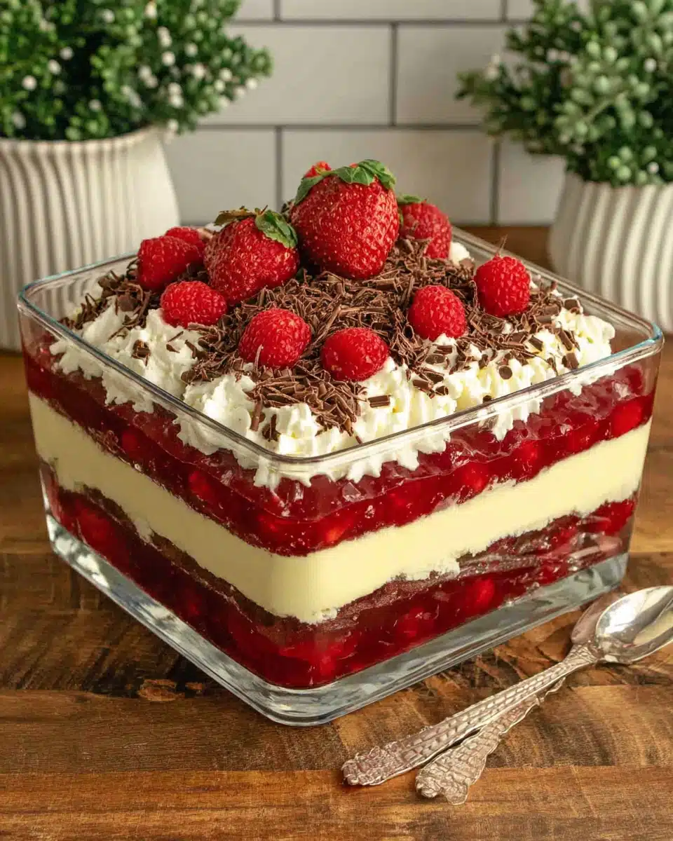 Indulgent Trifle in Tray Dessert Trifle in tray, a delightful dessert with fruity bursts.