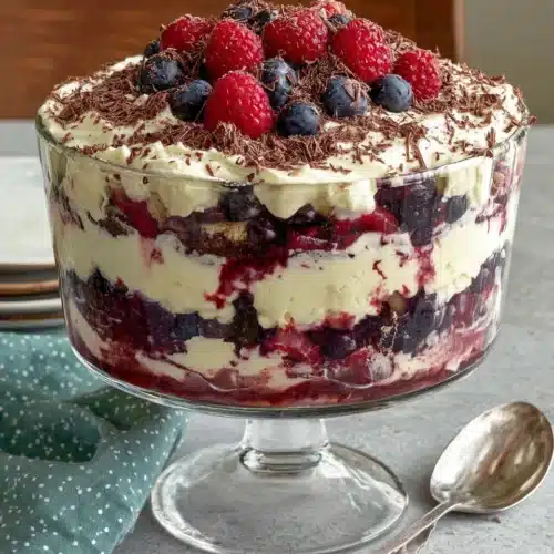 Irresistible Trifle in Tray: An Easy Delight 1 Delicious Trifle in Tray dessert with layers of fruit and cream.