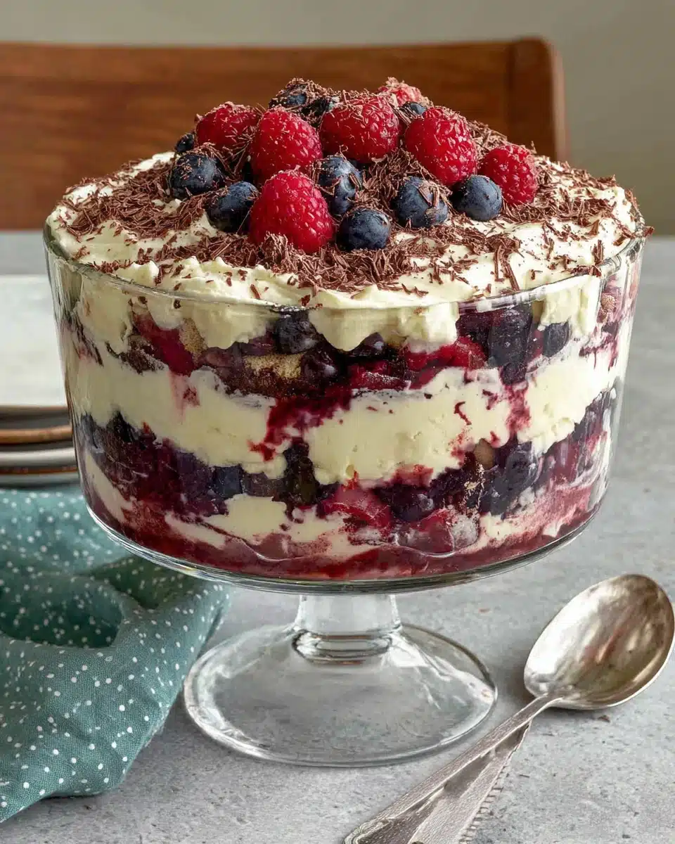 Indulgent Trifle in Tray Recipe Delicious Trifle in Tray dessert with layers of fruit and cream.