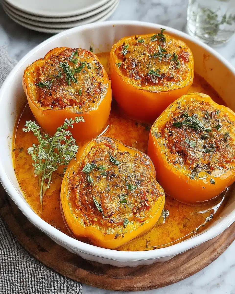 Delicious vegan stuffed peppers filled with chickpeas and quinoa.