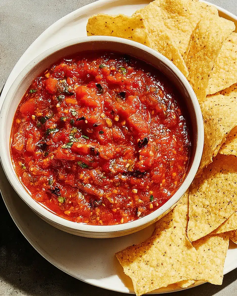 Always Great Homemade Salsa with Tortilla Chips Always great homemade salsa in a white bowl with tortilla chips