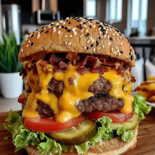 Bacon Cheddar Ranch Burger: Irresistibly Juicy and Flavorful 1 Bacon cheddar ranch burger with melted cheese, crispy bacon, and fresh toppings on a sesame seed bun.