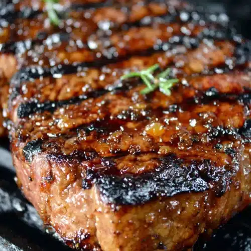 Steak marinated in balsamic brown sugar, grilled to perfection with char marks