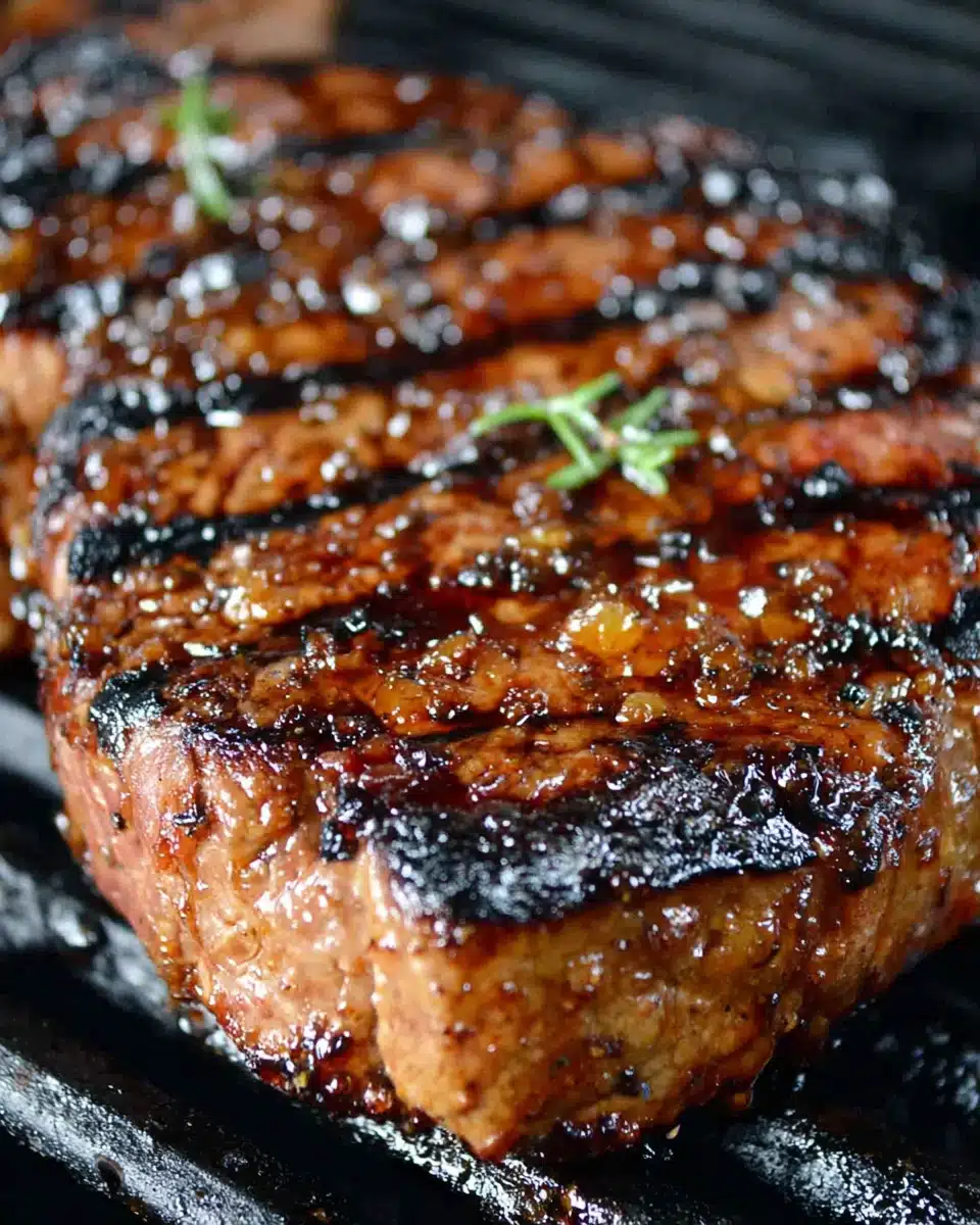 Steak marinated in balsamic brown sugar, grilled to perfection with char marks