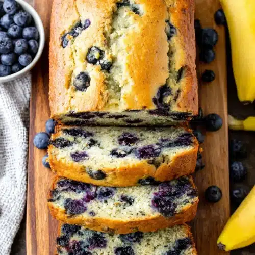 Moist blueberry banana bread with fresh blueberries and bananas