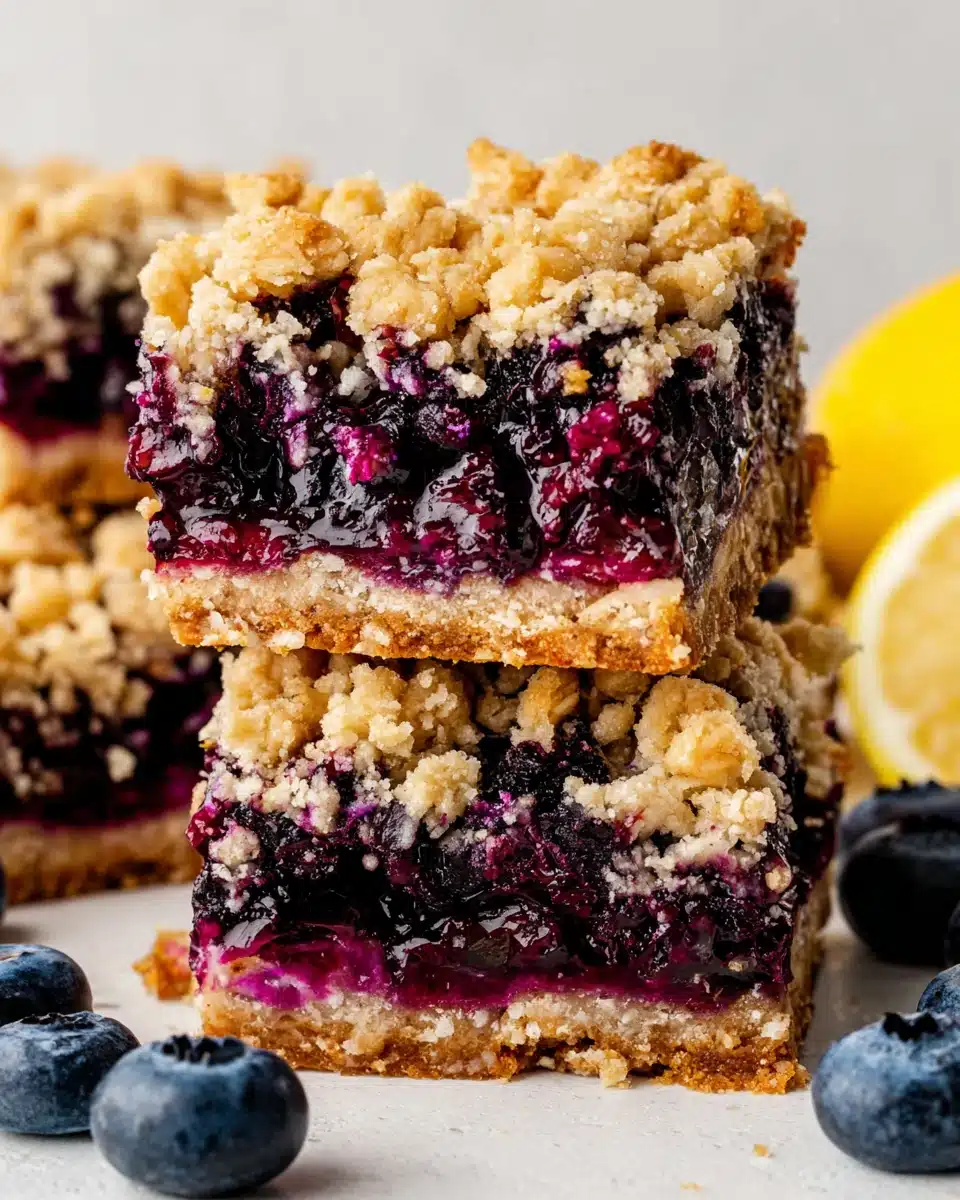 Blueberry oatmeal bars with crumble topping and juicy filling