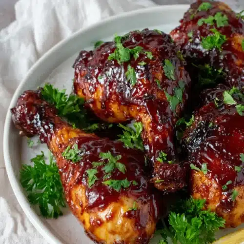 Oven baked chicken sweet heat with sticky glaze and fresh herbs