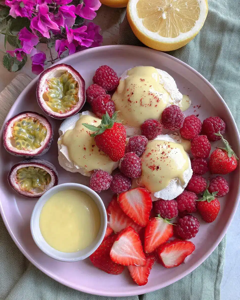 Mini pavlovas and fresh fruits, perfect Christmas dessert