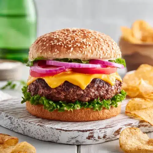 Classic Grilled Cheeseburger Olive and Mango: Irresistibly Juicy! 1 Classic grilled cheeseburger with fresh toppings and melted cheese