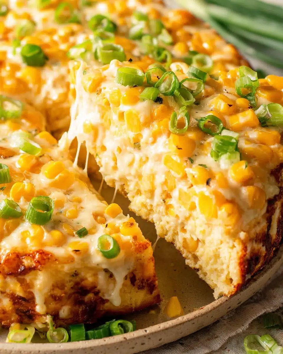 Creamy corn cheese with melted cheese and green onions