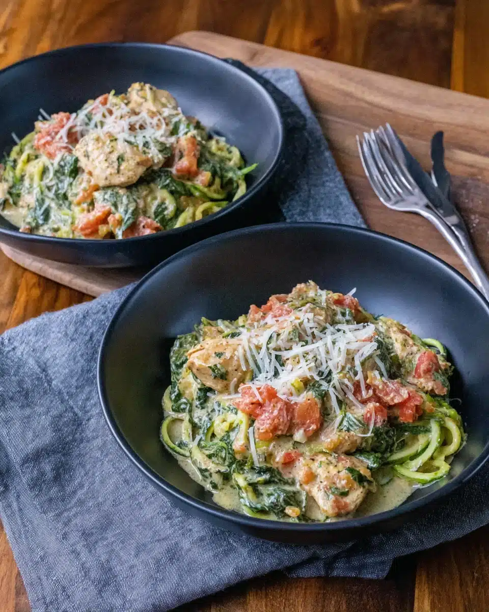 Creamy Spinach Tomato Chicken with Zoodles: A Deliciously Simple Dish