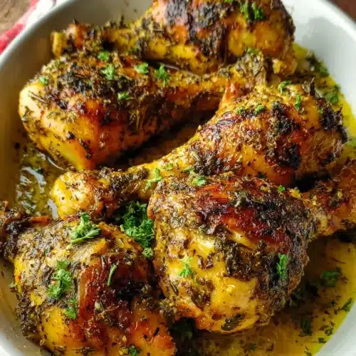 Crockpot Chicken Legs: Effortless and Flavorful Delight 1 Crockpot chicken legs with crispy skin and herb garnish in white dish