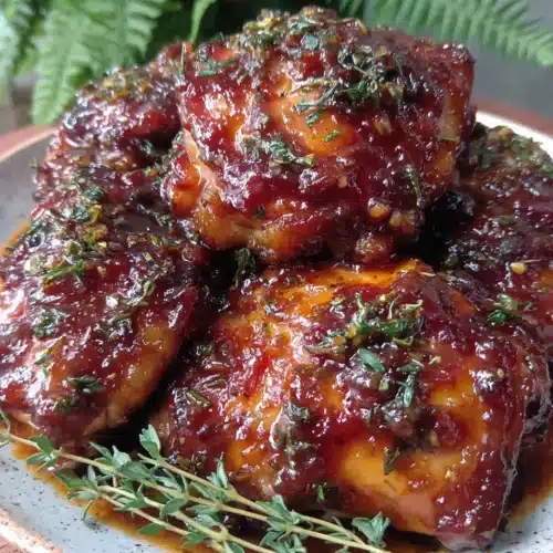 Easy Crockpot Honey Garlic Chicken Thighs: A Delicious Delight 1 Easy crockpot honey garlic chicken thighs on a plate with fresh herbs