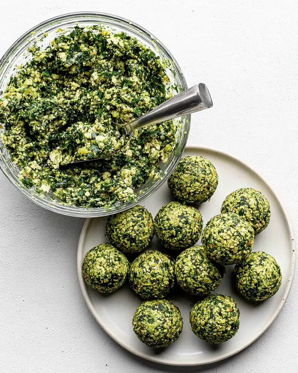 Fresh green falafel balls and mixture with herbs, ready for cooking