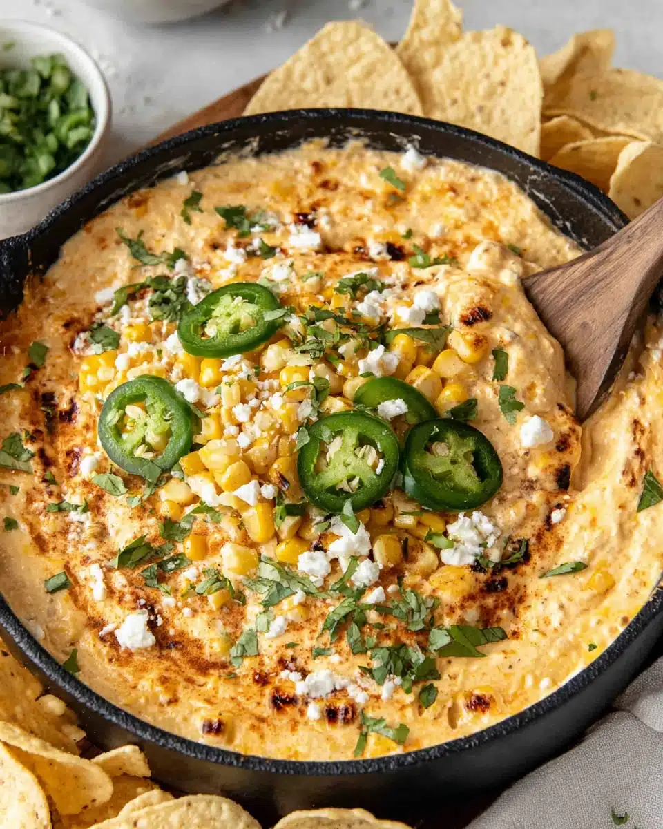 Elote Corn Dip Crock Pot Recipe with Fresh Garnishes Creamy elote corn dip crock pot with tortilla chips and fresh garnishes