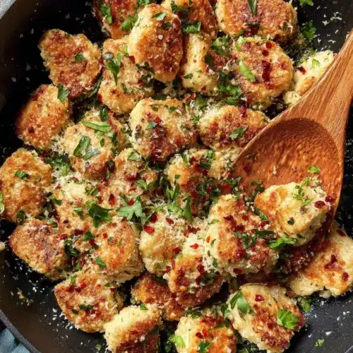 Garlic parm chicken bites are so juicy and indulgent with crispy coating and herbs