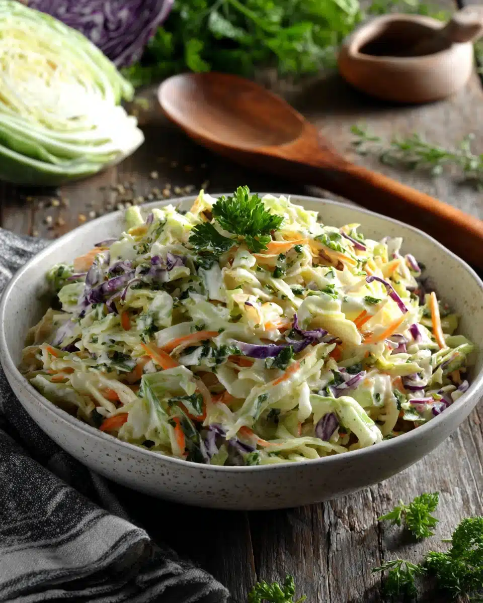 Gordon Ramsay coleslaw in a white bowl with colorful cabbage and carrots