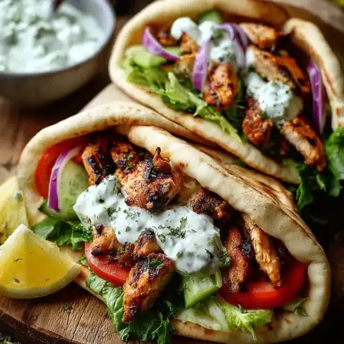 Greek Chicken Gyros: A Flavorful Delight 1 Greek chicken gyros with grilled chicken, tzatziki, and fresh veggies in pita bread