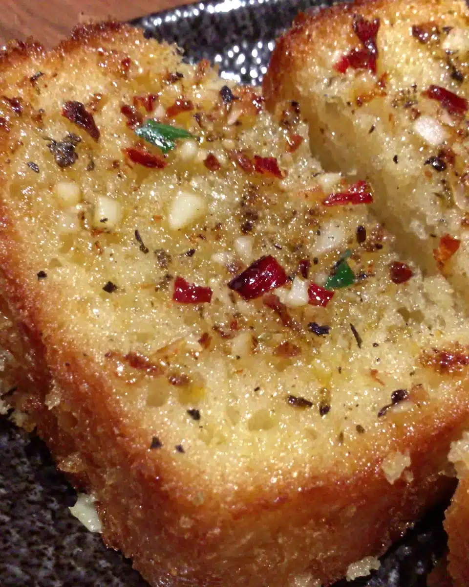 Heavenly garlic bread with crispy golden crust and red pepper flakes
