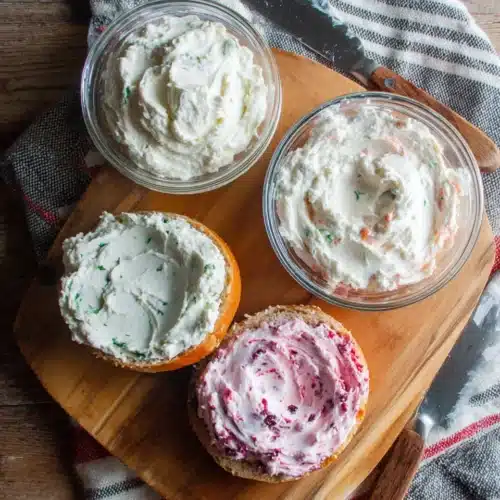 Homemade Cream Cheese: Easy and Delicious 1 Homemade cream cheese spread on bagels with vegetable and berry variations