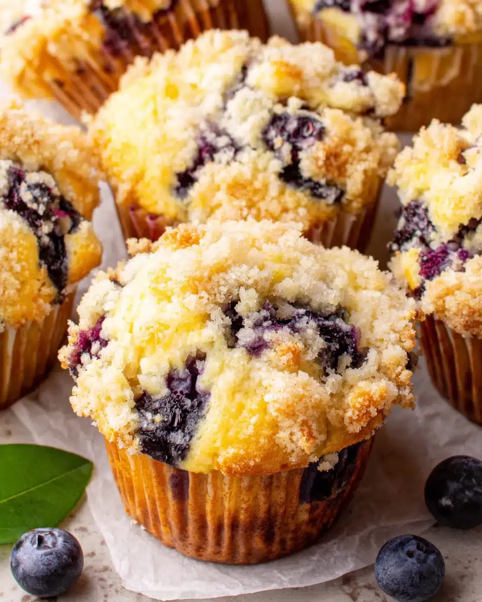 Moist Flavorful Blueberry Muffins with Crumb Topping Moist flavorful blueberry muffins with crumb topping and juicy berries