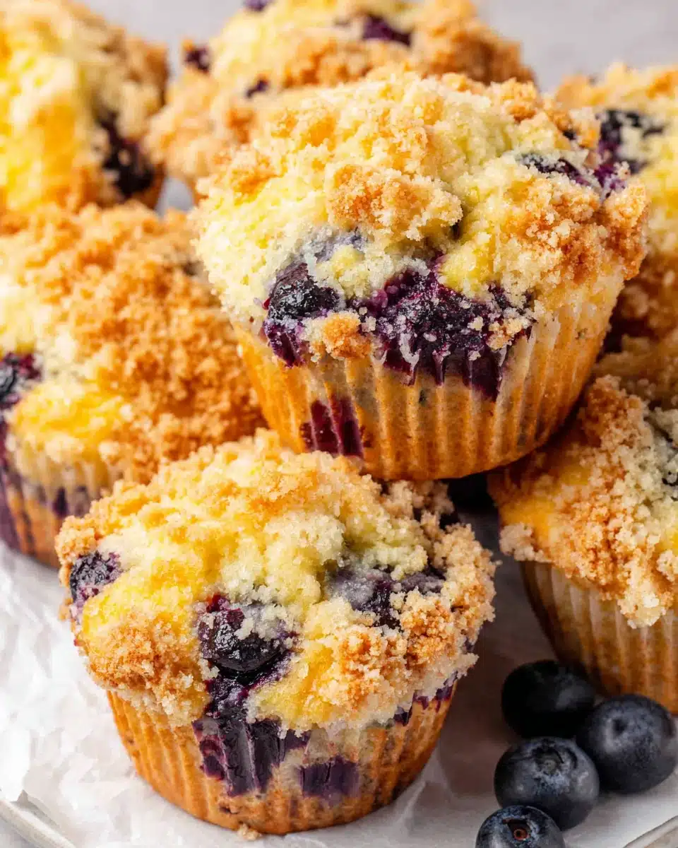 Moist Flavorful Blueberry Muffins with Crumb Topping Moist flavorful blueberry muffins with crumb topping and juicy berries