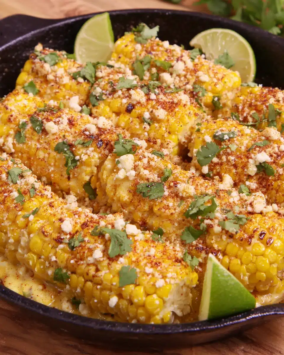 Skillet Mexican Street Corn Elote Recipe Skillet Mexican Street Corn Elote with lime and cilantro