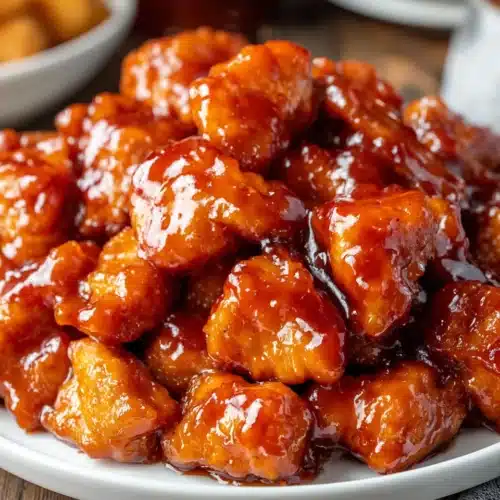 Slow cooker sticky honey chicken with glossy sauce on a white plate