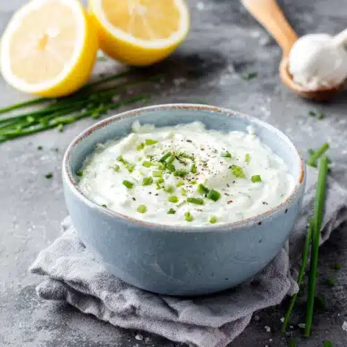 Sour Cream wie im Steakhaus: Indulgent and Creamy Delight 1 Creamy sour cream wie im steakhaus in a rustic bowl with chives, lemon, and garlic