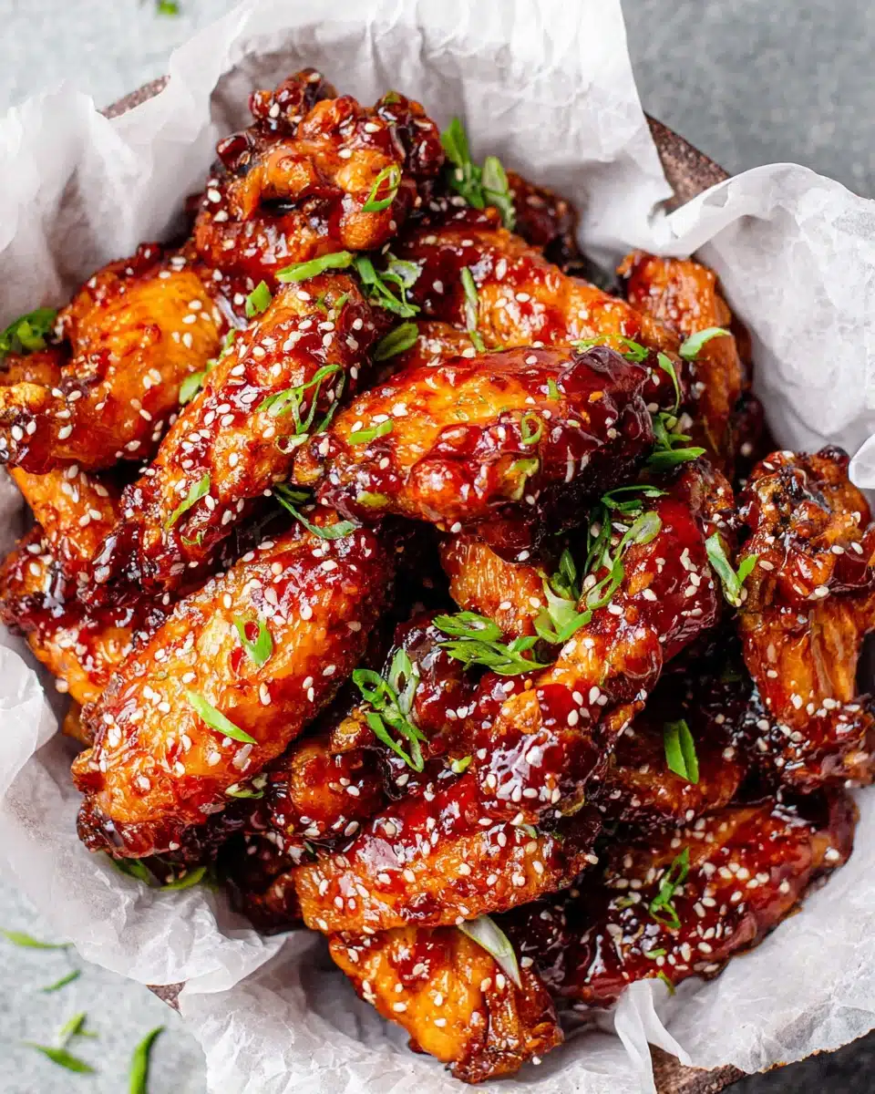 Sweet Sticky Honey Glazed Chicken Wings with Sesame Garnish Sweet sticky honey glazed chicken wings with sesame seeds and green onions