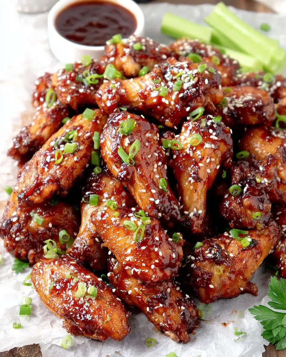 Sweet Sticky Honey Glazed Chicken Wings with Sesame Seeds Sweet sticky honey glazed chicken wings with sesame seeds and green onions