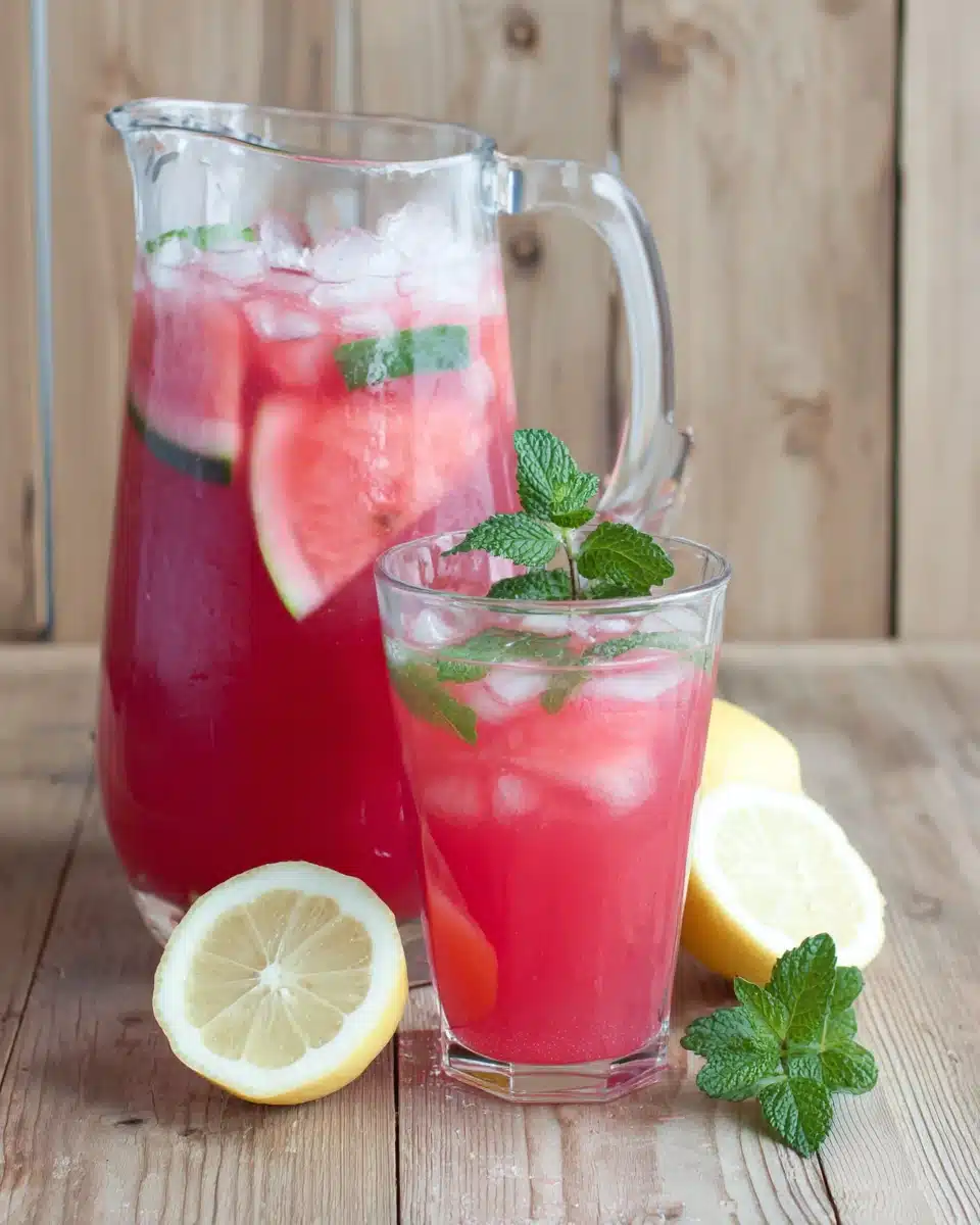 Delicious watermelon lemonade without added sugar for summer refreshment.